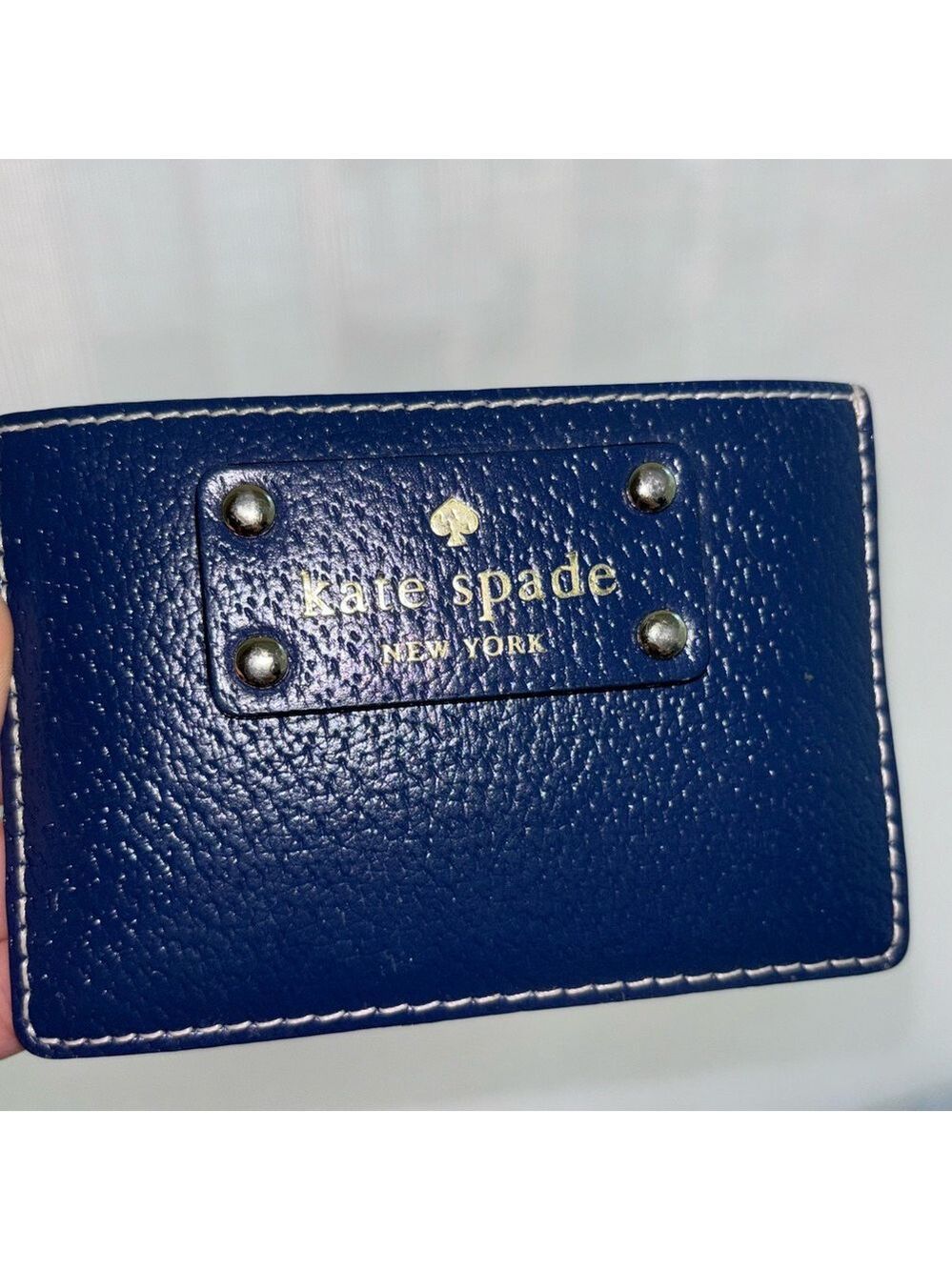Kate Spade Navy/Tan Leather Card Holder with Special Edition Dot Lining